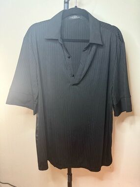 INCERUN Men's Black Short-Sleeve Pinstripe Polo